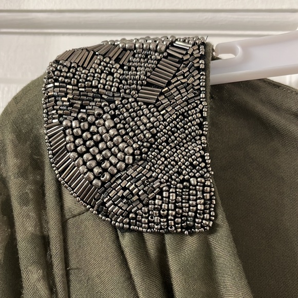 INC International Concept camo burn out long sleeved dress & shoulder appliqué - Picture 4 of 7